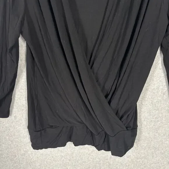 WHBM Top Womens Small Black‎ Wrap Plunge Pleated Blouse Jersey Witchy Career - Picture 3 of 9